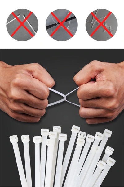 3,6x370 mm 100 Adet Beyaz Kablo Bağı Plastik Cırt Kelepçe Klips