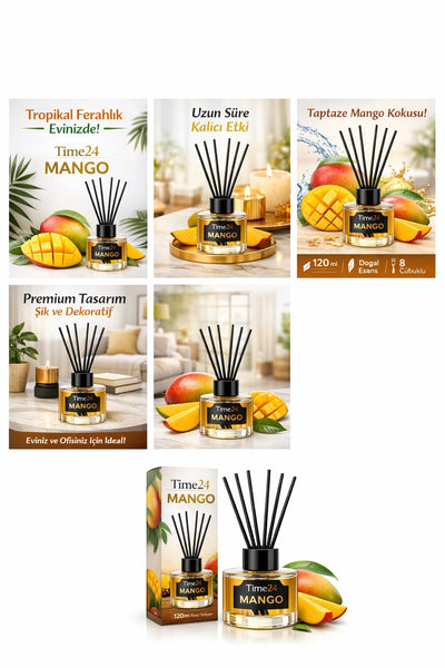 TIME24 Mango Oda Kokusu 50 ml Çubuklu Ortam Kokusu – Tropikal Mango Kokusu