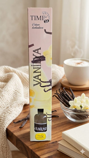 TIME24 Vanilya Oda Kokusu 50 ml Çubuklu Ortam Kokusu – Tatlı ve Kalıcı Vanilya Kokusu