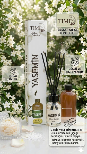 TIME24 Yasemin Oda Kokusu 50 ml | Çubuklu Kalıcı Ev Ortam Kokusu