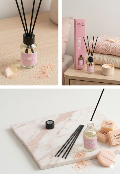 TIME24 Pudra Oda Kokusu 50 ml – Çubuklu Reed Diffuser Ortam Kokusu | Kalıcı Ferah Ev, Ofis, Banyo Kokusu