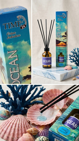 TIME24 Ocean Oda Kokusu 50 ml – Çubuklu Ortam Kokusu | Ferah Deniz Esintisi Ev & Ofis Reed Diffuser