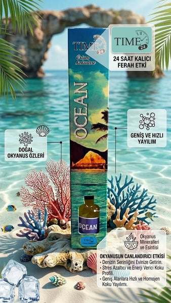 TIME24 Ocean Oda Kokusu 50 ml – Çubuklu Ortam Kokusu | Ferah Deniz Esintisi Ev & Ofis Reed Diffuser