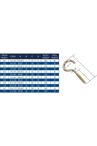 Ebru Açık Piton 19x70 - Çengelli Vida - 144 Adet