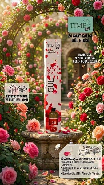 TIME24 Gül Oda Kokusu 50 ML – Çubuklu Ortam Kokusu | Kalıcı Gül Kokusu Reed Diffuser
