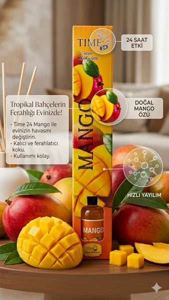 TIME24 Mango Oda Kokusu 50 ml Çubuklu Ortam Kokusu – Tropikal Mango Kokusu