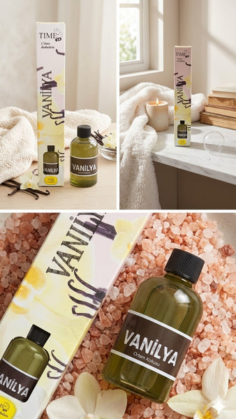 TIME24 Vanilya Oda Kokusu 50 ml Çubuklu Ortam Kokusu – Tatlı ve Kalıcı Vanilya Kokusu
